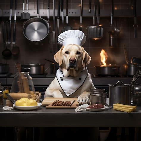 Premium Ai Image Dog Chef Cooks Restaurant Prepares Food