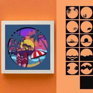 Beach Shadow Box SVG Ocean 3d Layered Beach Paper Light Box 3d