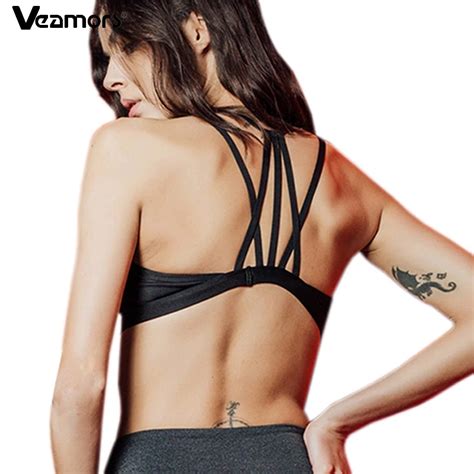 Veamors Women Backless Cross Straps Sports Bra Sexy Front Mesh