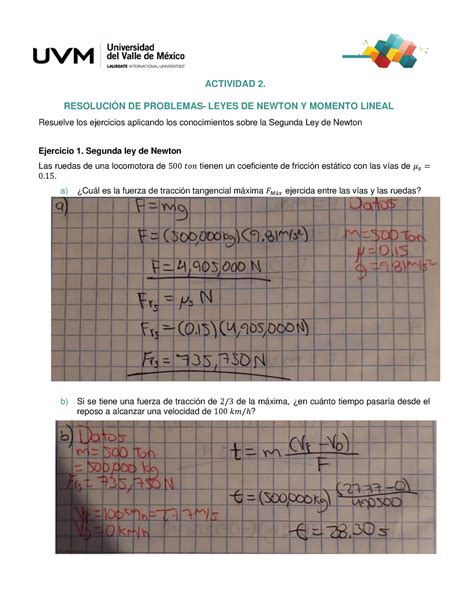 A Eaqa Fisica Actividad Resoluci N De Problemas Leyes De Newton