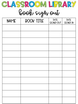 Classroom Library Book Sign Out Sheet By Brittany Tirone Tpt