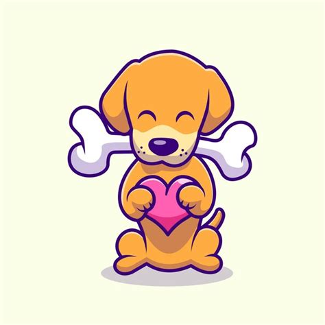 Premium Vector | Cute dog eating bone with love cartoon vector illustration