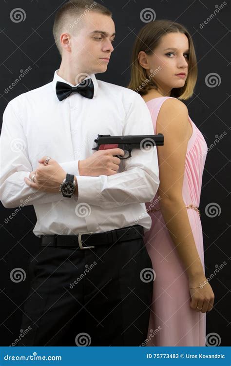 Couple Posing In Secret Agent Style Stock Image Image Of Fight