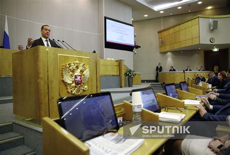 Prime Minister Dmitry Medvedev Speaks At State Duma Sputnik Mediabank