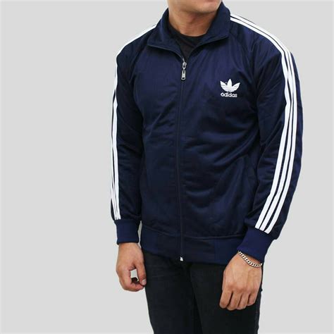 Jual Jaket Adidas Tracktop Firebird Hitam Strip Putih Fleece Pria