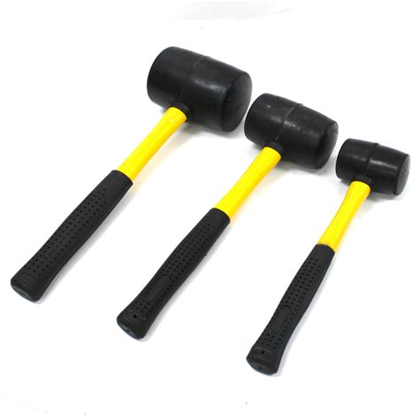 3 Pieces Rubber Mallet Double Faced Head Fiberglass Handle Hammer 8 16