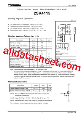 2SK4115 Datasheet(PDF) - Toshiba Semiconductor