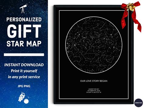 Star Map Custom Print By Date Printable Star Chart Poster Etsy