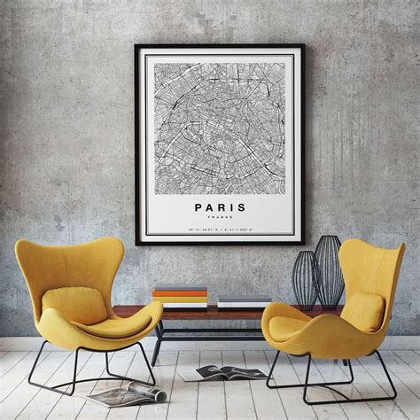 Paris Map Print Printable Map of Paris City Map Art Paris | Etsy