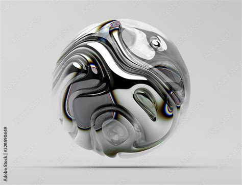 3d render of abstract art with surreal 3d ball in organic curve round ...