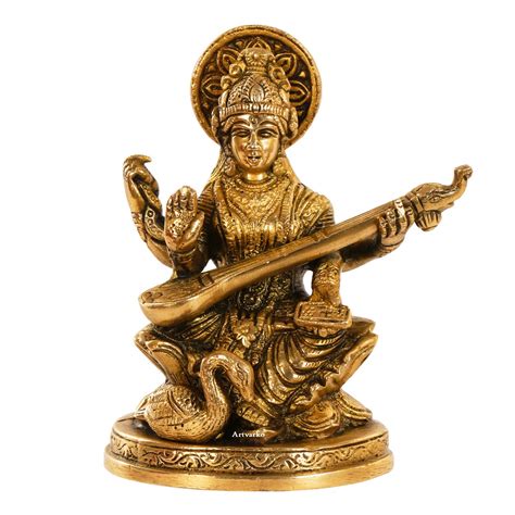 Buy Artvarko Astadhatu Made Maa Saraswati Idol Sitting On Hans Brass