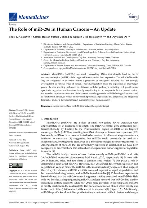 Pdf The Role Of Mir 29s In Human Cancers—an Update