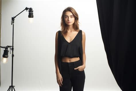 Premium AI Image Stylish European Brunette Woman Posing