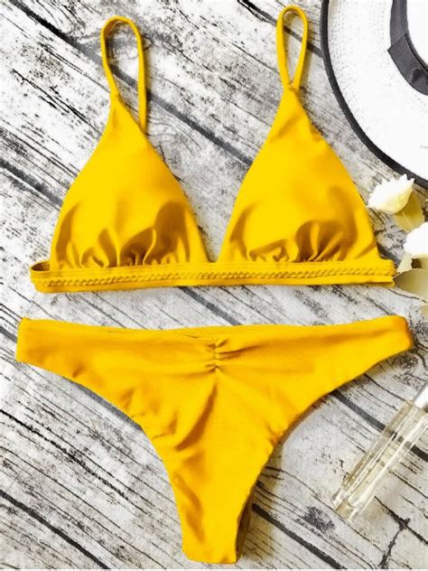 Cami Thong Bikini Set YELLOW Bikinis ZAFUL