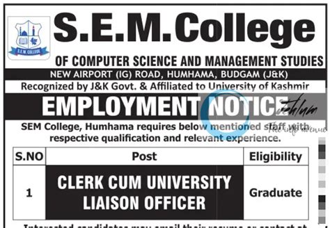 Sem College Budgam Employment Notice 2023 Jehlum The Info Avenue