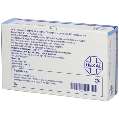 Filgrastim HEXAL 48 Mio E 0 5 Ml 5 St Shop Apotheke