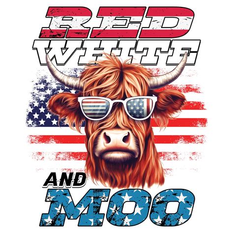 Usa Highland Cow Red White And Moo 2 Dtf Transfer Direct To Film