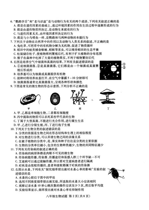 山东省临沂市兰山区2023 2024学年八年级上学期期末生物试卷（pdf版无答案） 21世纪教育网