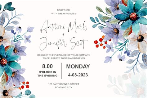 Premium Vector Wedding Invitation Card With Floral Watercolor