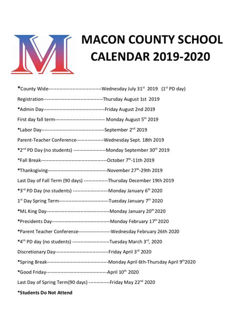 Macon County School Calendar 2024 - Schoolcalendars.net