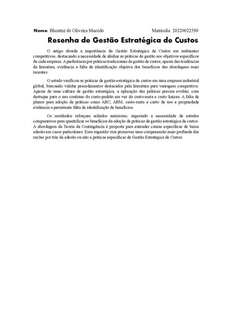 Teoria e Contabilidade de Custos | Resumos Contabilidade de Custos