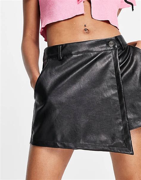 In The Style Faux Leather Skort In Black Asos