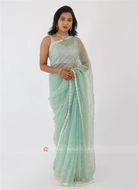 Organza Light Sea Green Saree