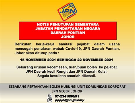 Portal JPN Notis Penutupan Sementara JPN Daerah Pontian