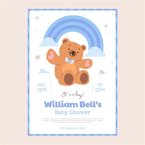 Plantilla de invitación de baby shower de oso de peluche Vector Gratis