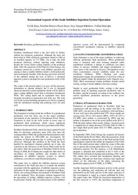 (PDF) Economical Aspects of the Scale Inhibitor Injection System Operation