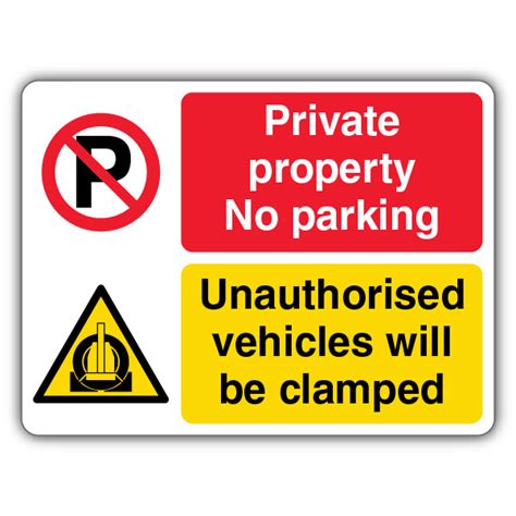 Private No Parking Vehicles Will Be Clamped Dual Symbol Landscape