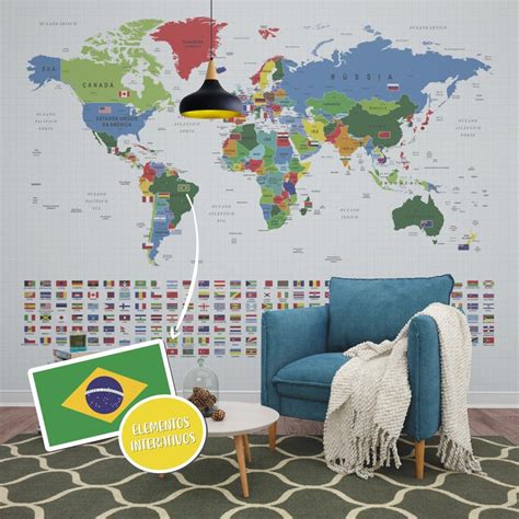 Papel De Parede Magn Tico Mapa M Ndi Flags Pt Br Nina Moraes