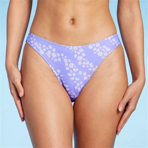 Wild Fable Swim Wild Fable Womens High Leg Extra Cheeky Bikini Bottom In Purple Daisy Print