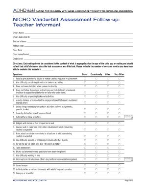 Fillable Online Nichq Vanderbilt Assessment Follow Up Fax Email Print