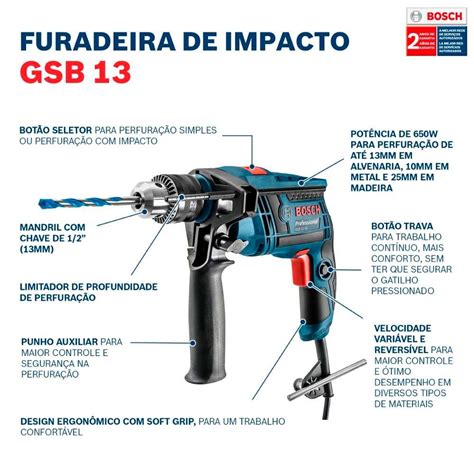 Furadeira De Impacto Bosch Gsb 13 Re 650w 127v Shopee Brasil