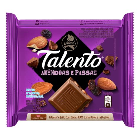 Chocolate Talento Ao Leite Am Ndoas E Passas Unidade X Gtin Ean