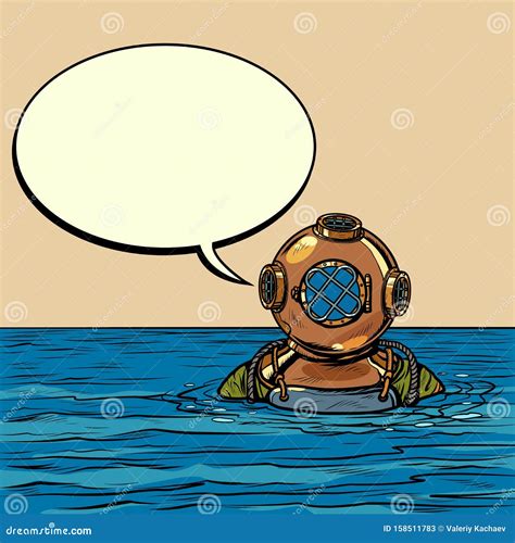 Retro Deep Sea Diver In Metal Helmet Cartoon Vector | CartoonDealer.com ...