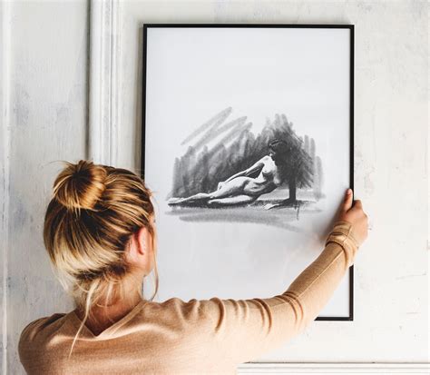 PRINTABLE Pencil Sketch Female Nude Drawing Bathroom Neutral Etsy