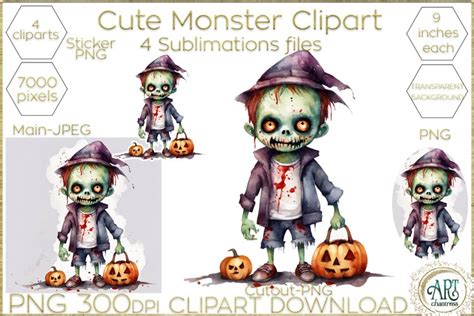 Cute Halloween Clipart Cartoon Monsters Kids (2826951)