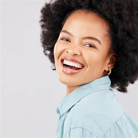 Premium Photo Face Happy And Portrait Of Black Woman In Studio With