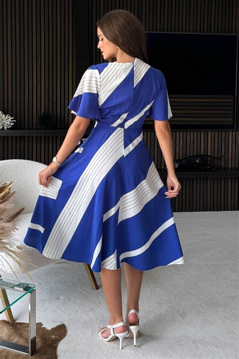 Nadine Cobalt Stripe Wrap Detail Midi Dress