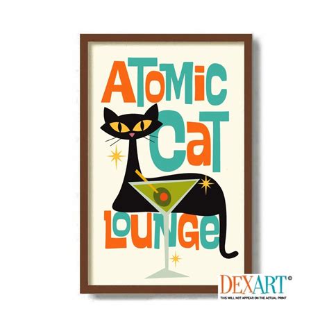 Atomic Cat Art Print Cocktail Sign Cat Dad Gift Cat Lover Gift