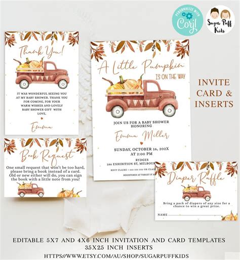 Editable Pumpkin Truck Gender Neutral Baby Shower Invitation Printable