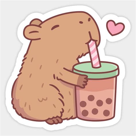 Cute Capybara Loves Bubble Tea By Rustydoodle Cute Stickers Cool