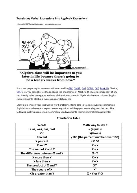 Translating Verbal Expressions Worksheets