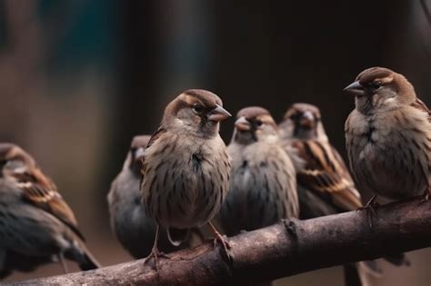 Premium Ai Image A Lot Of Small Funny Birds Sparrows Sitting On A