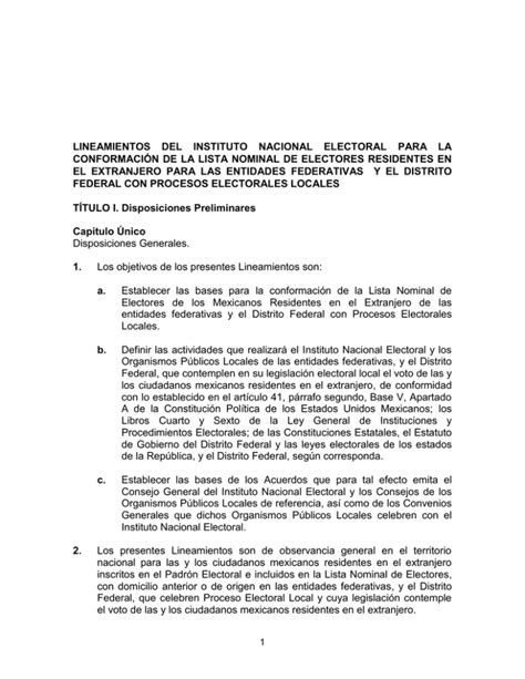 Lineamientos Del Instituto Nacional Electoral ConformaciÓn De La