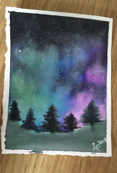 Aurora Boreal Dibujo Acuarela F Cil Pinturas Ilustracion Acuarela