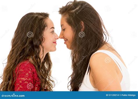 Beautiful Lesbian Couple Hugging Love And Passion Between The Two Girls Stock Photo