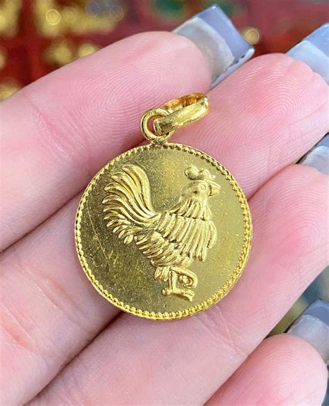 Vintage 24k 9999 Pure Gold Rooster Medal Pendant Etsy